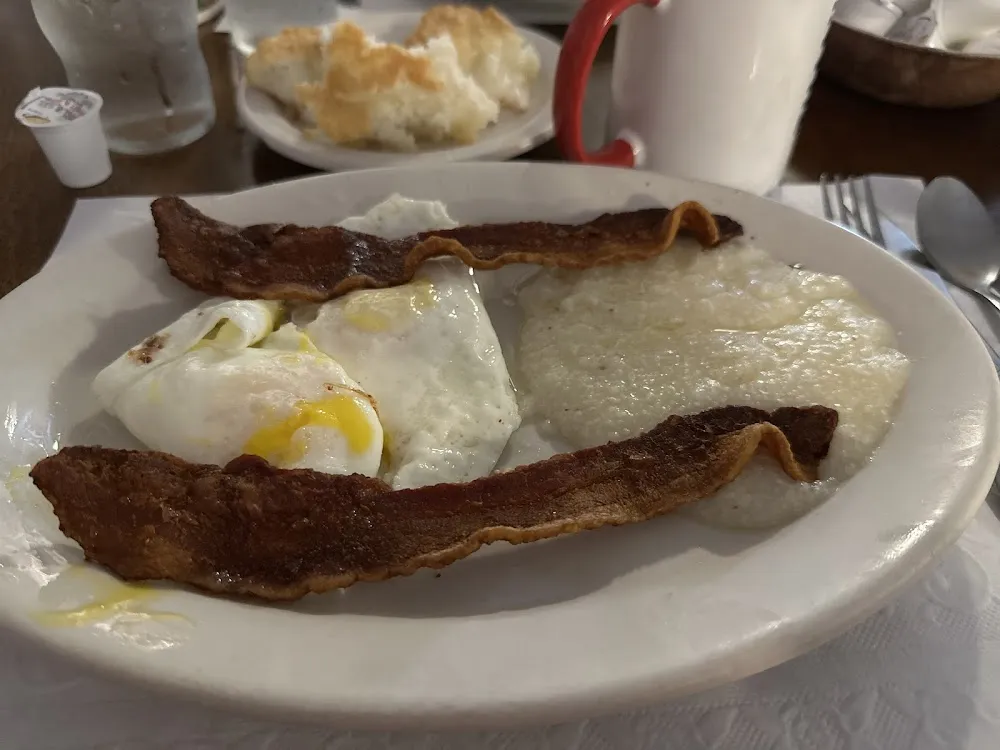 Eggs over Medium with Bacon and Grits